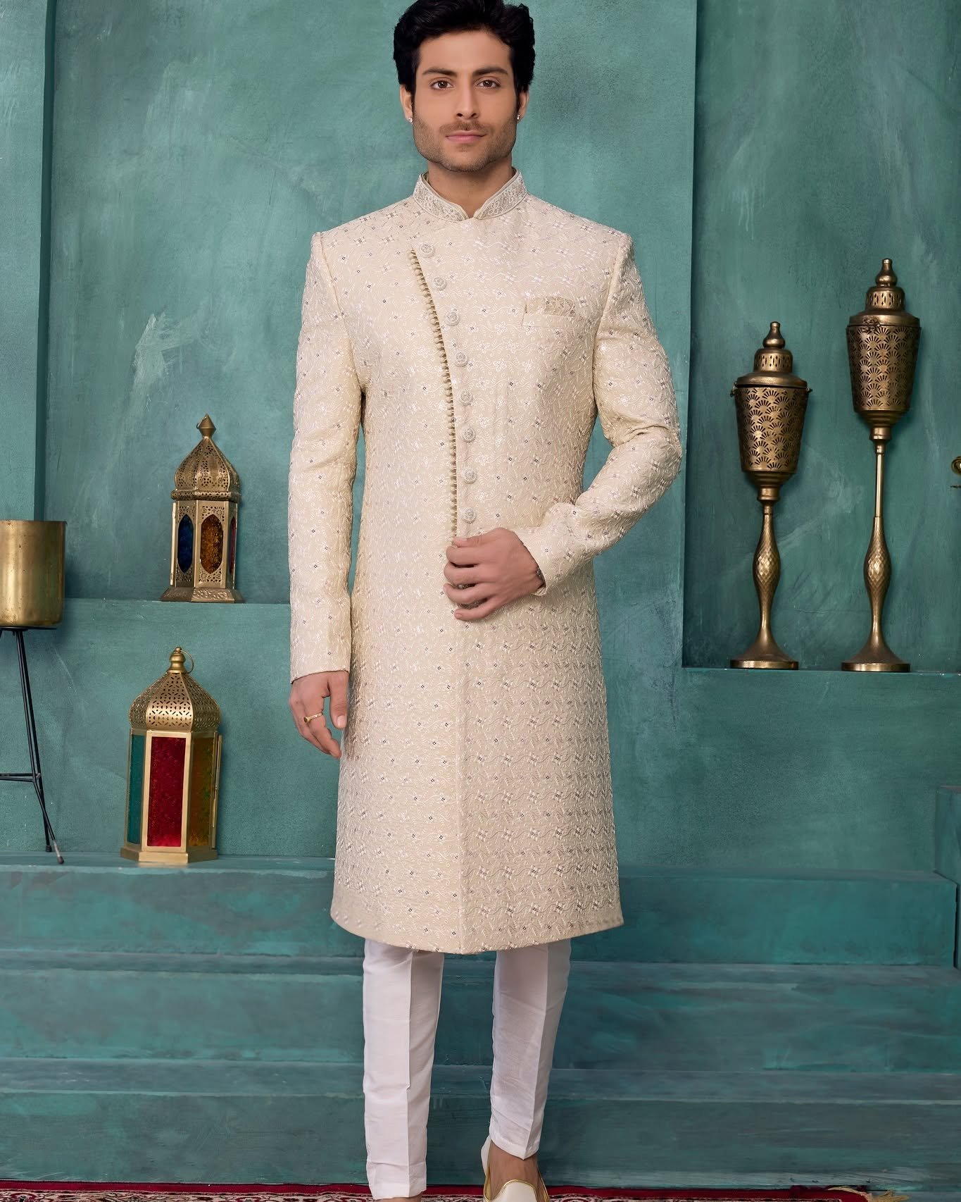 Royal Pista Green Designer Sherwani for Men
